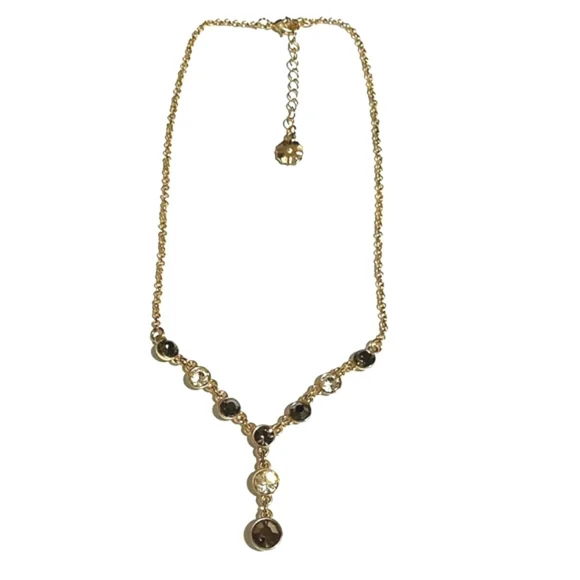 MONET VINTAGE GOLD-TONE DARK GRAY AND CLEAR RHINESTONE Y-SHAPED 15-18" NECKLACE - Picture 3 of 9